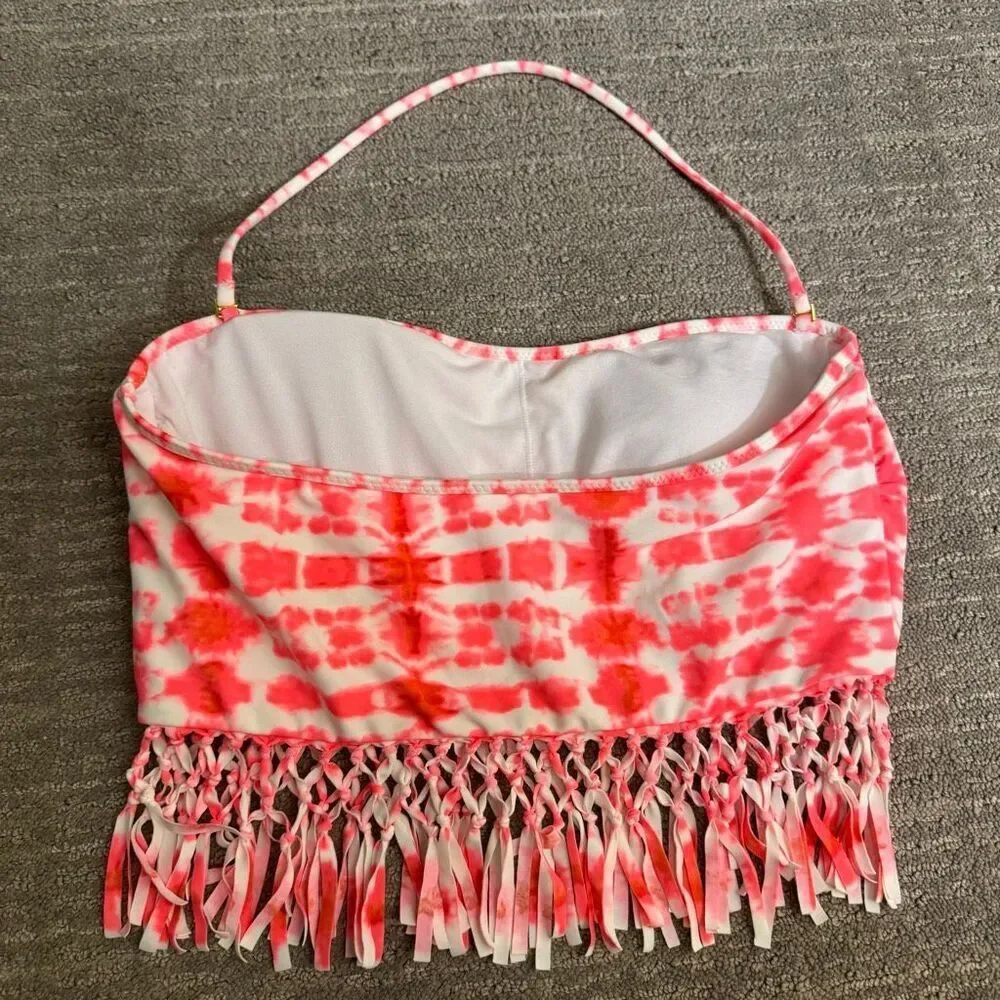 Raisins Bali Bandini Coral Fringe Women Juniors Swim‎ Top Large